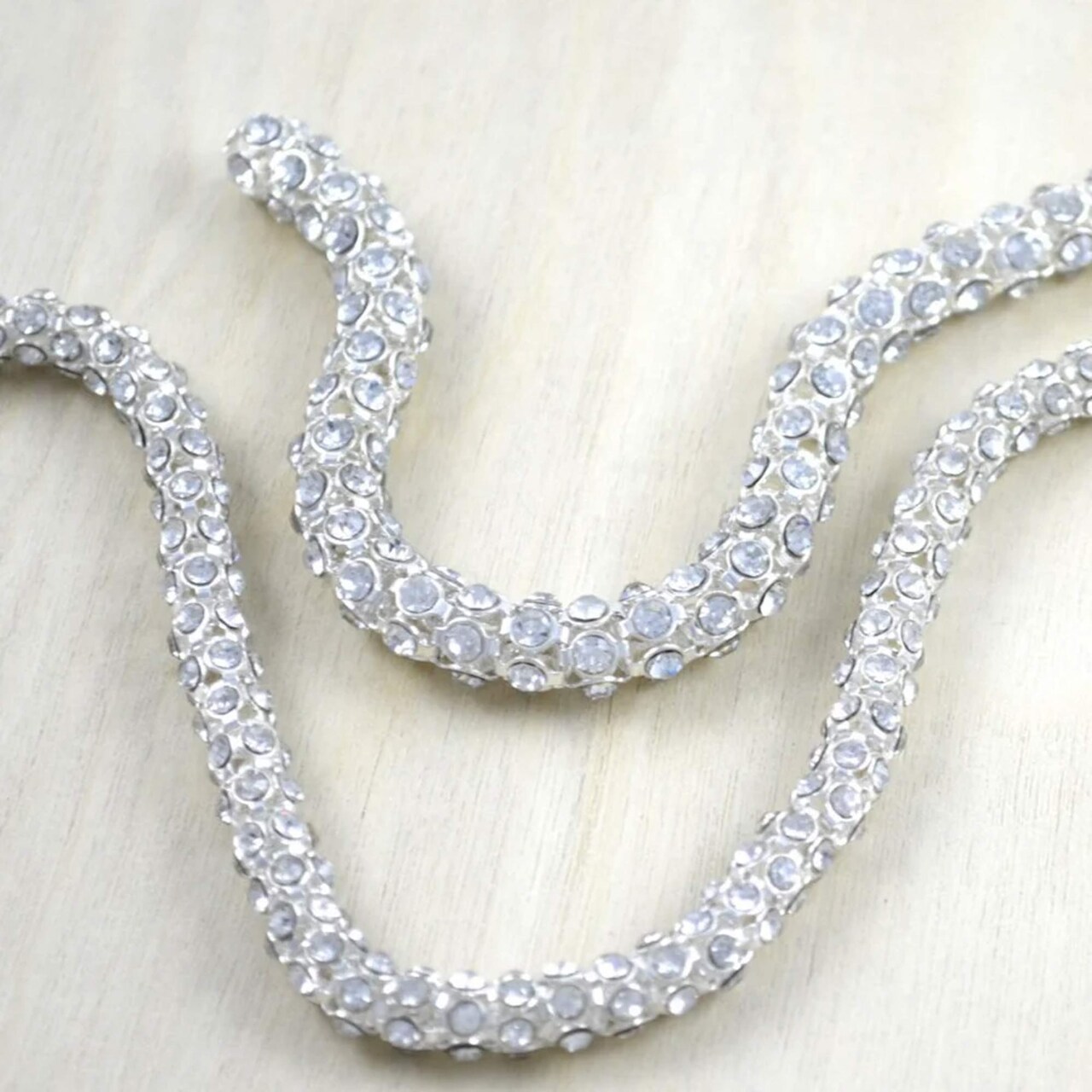 1 Yard 3/8 inch 0.95cm Silver Jessamina Rhinestone Cord Trim for Jewelry Gowns and Accessories